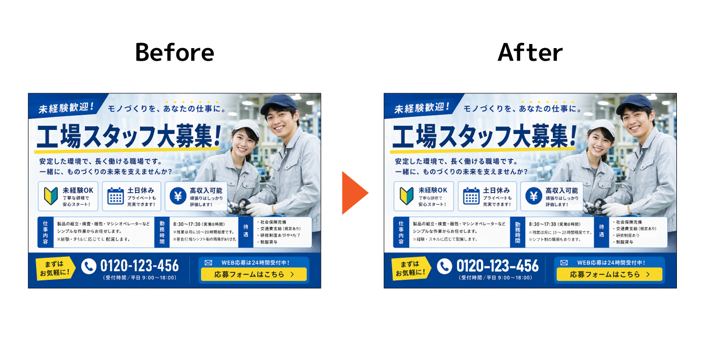 fig.2 — 求人バナーの文字修正（Before → After）