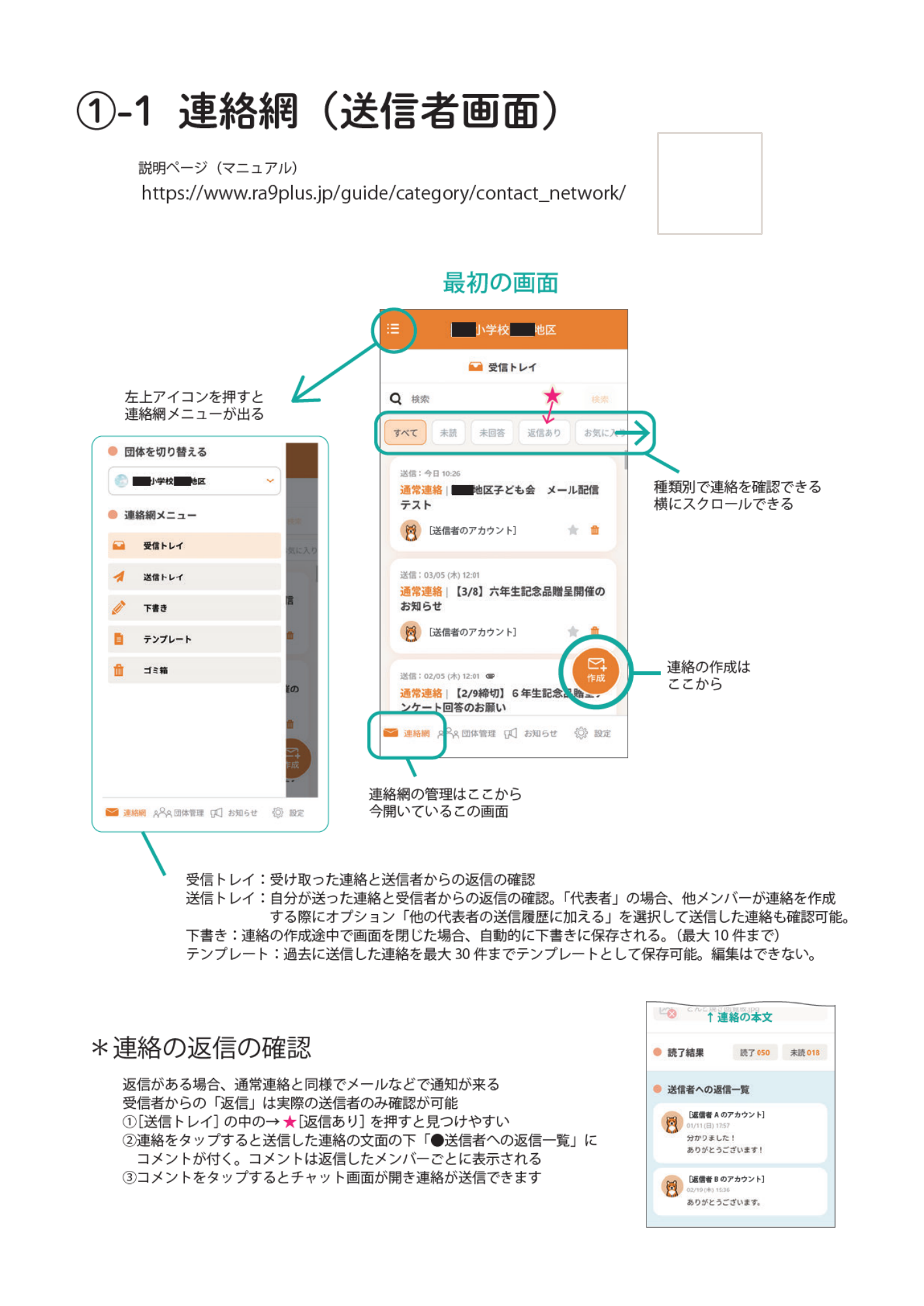 fig.2 — 連絡の送信（画面と手順の対応）